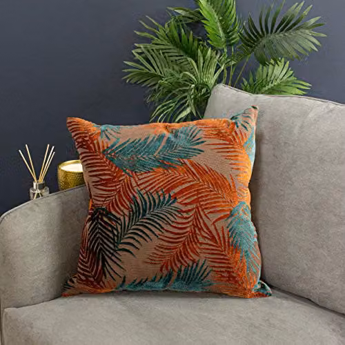 Paoletti Palm Grove Orange Velvet Floral Square Cushion, W/D/H: 50 x 50 x 50 cm – 3