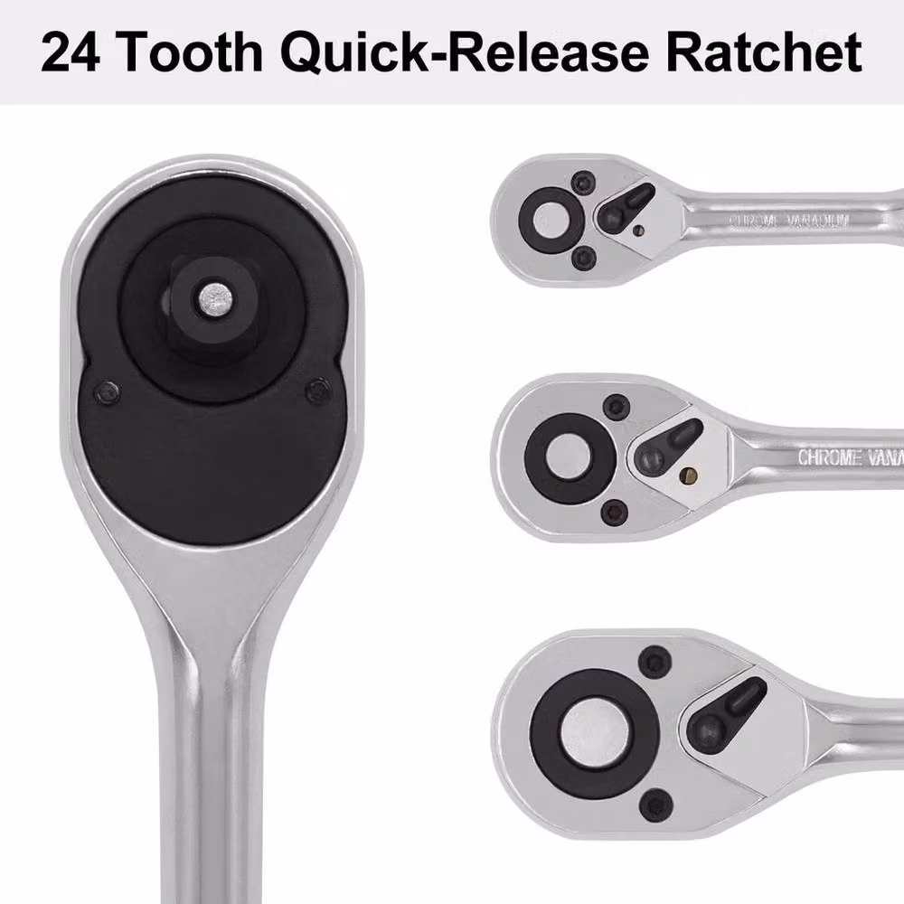 SPETLEK 3-Piece Heavy Duty Quick Release Ratchet Handle Set in Silver Chrome Vanadium Steel – 2