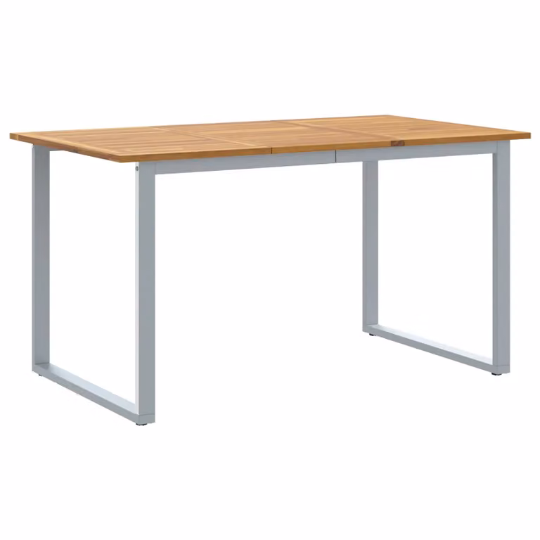 Berkfield Home Outdoor Dining Table in Grey, Steel and Acacia Wood, W/D/H: 140 x 80 x 75 cm