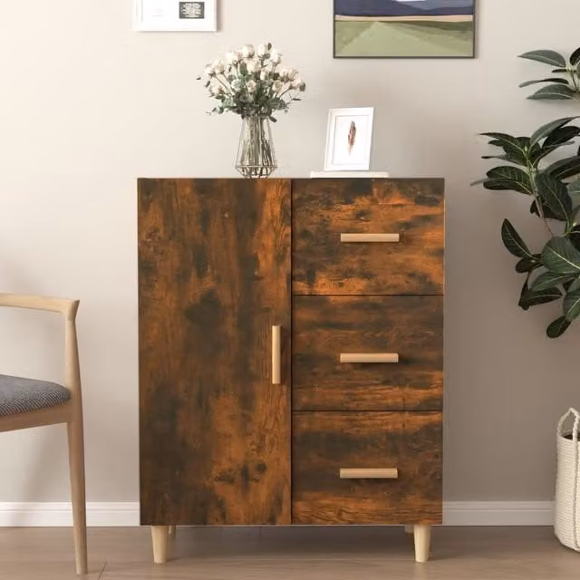 Berkfield Home Smoked Oak Sideboard in Brown, W/D/H: 69.5 x 34 x 90 cm