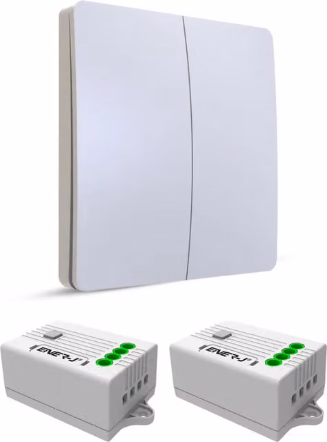 EnerJ Smart 2 Gang Wireless Kinetic Switch and 500W RF Receiver in White