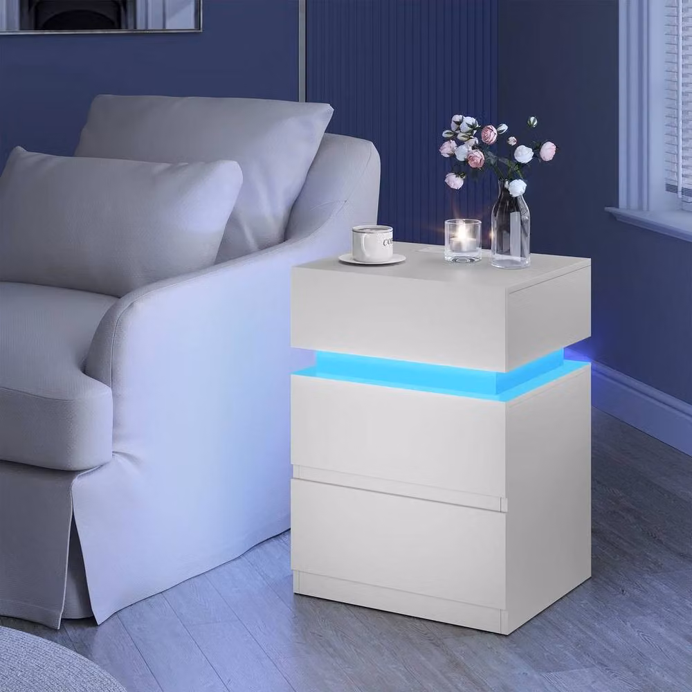 Kelvenix Modern White Bedside Table with Integrated Lighting – 2