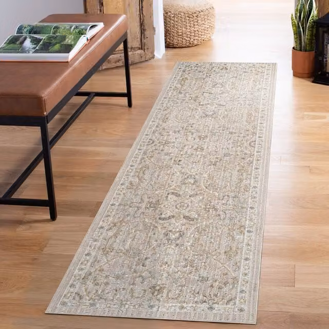 Desire Rugs Maia Traditional Floral Oriental Area Rug, Washable and Non-Slip, Beige and Yellow, Width: 220 cm