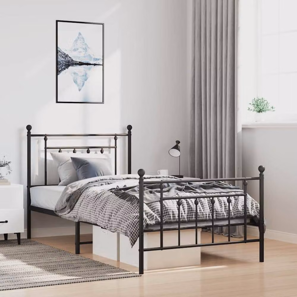 Berkfield Home Metal Bed Frame with Headboard and Footboard in Black, W/D/H: 100 x 200 cm – 2