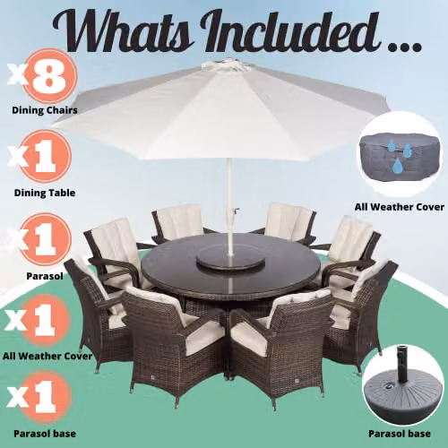 Thats Furniture Arizona 8 Seater Round Rattan Garden Dining Set in Brown with Metal Frame, Diameter: 155 cm – 3