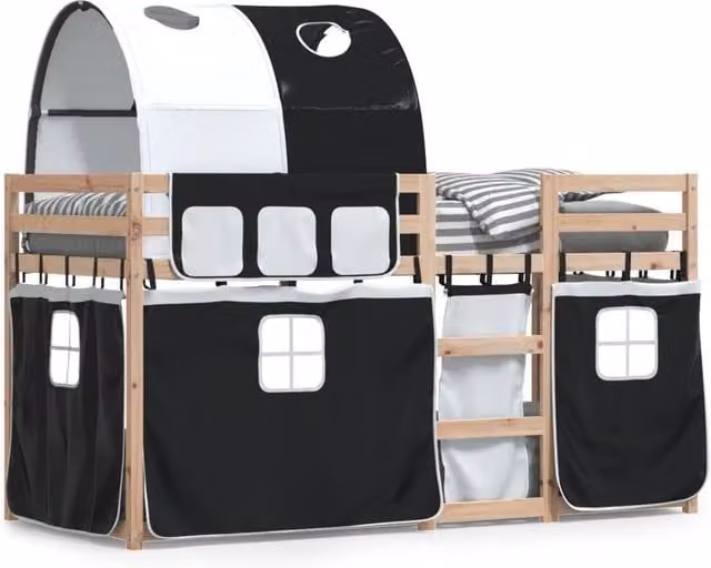 Berkfield Home Solid Wood Pine Bunk Bed in White and Black, W: 80 cm, L: 200 cm