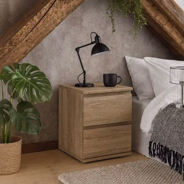 Wyld Haus Copenhagen Copenhagen 2 Drawer Bedside Table in Brown Natural Oak Effect