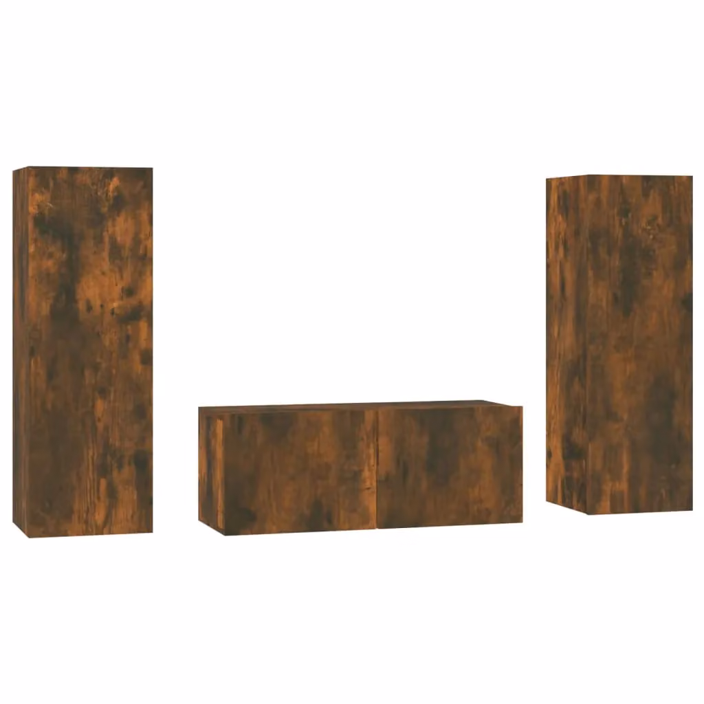 Berkfield Home 3 Piece Classic TV Cabinet Set in Smoked Oak Brown MDF – 2