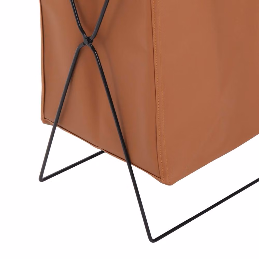 Garden Sanctuary Collapsible PU Leather Laundry Hamper with Metal Frame, Brown – 4