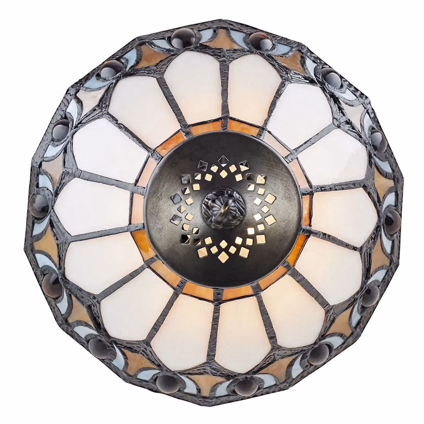 Happy Homewares Art Deco Tiffany Style Glass Table Lamp with Amber Shade and Bronze Base – 2