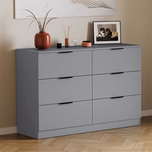 EONLION Grey 6 Drawer Chest Modern Wood Bedroom Storage Furniture – 1