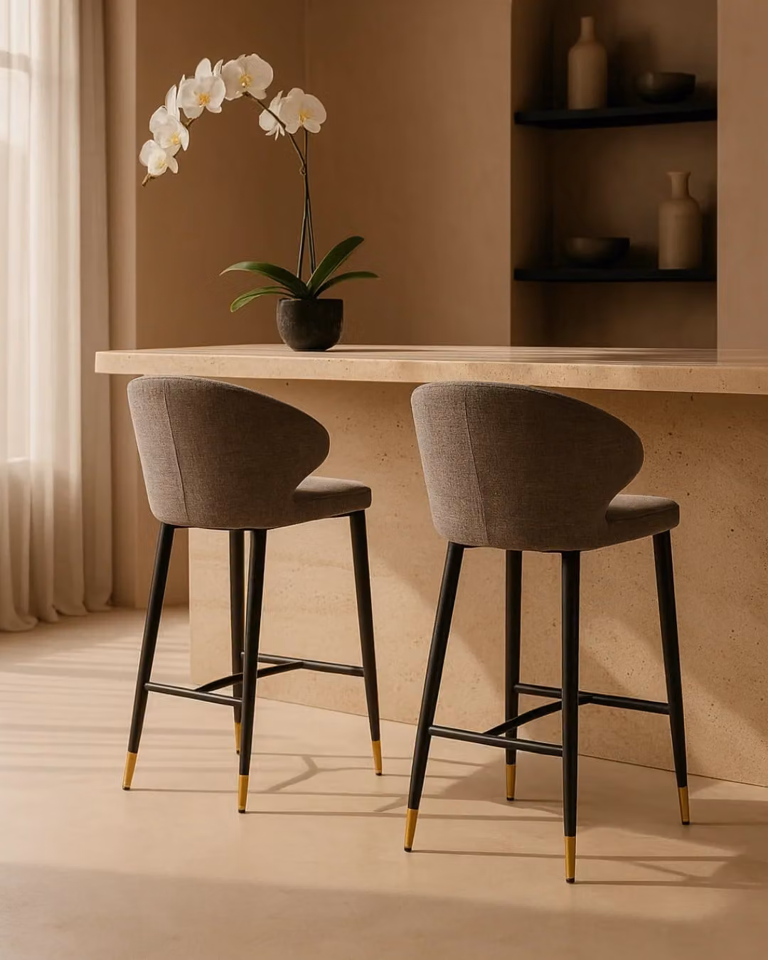 Tommy Franks Modern Fabric and Metal Bar Stool in Grey, Black and Gold