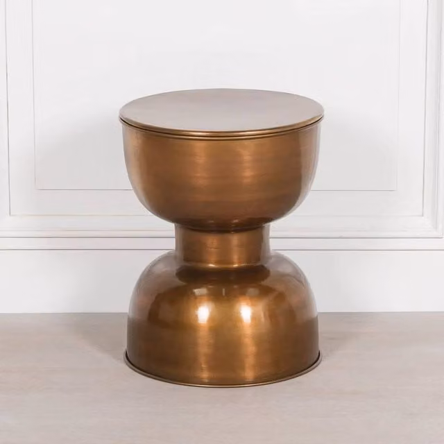 FLAVORA Retro Brass Plated Aluminium Hourglass Stool in Brown – 1
