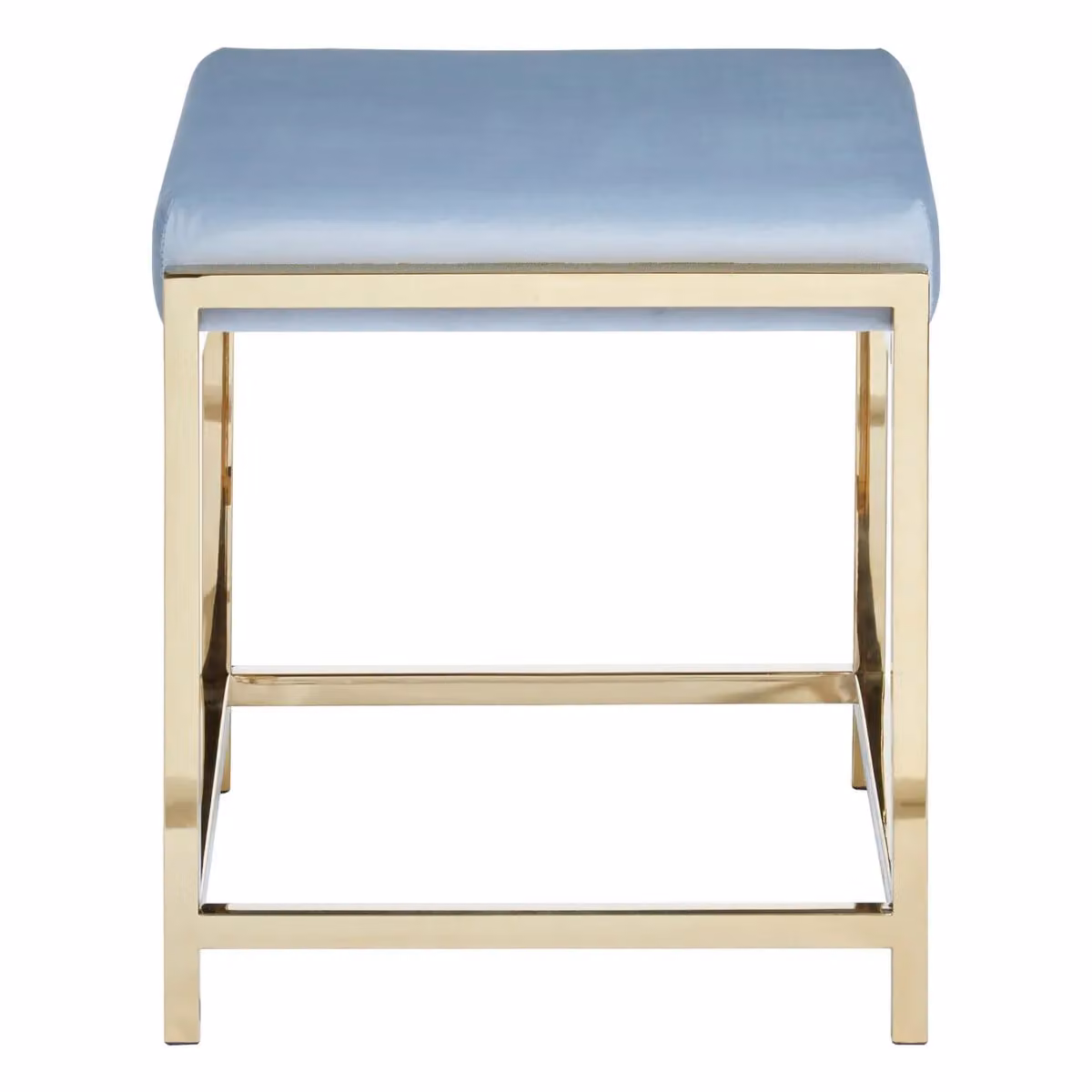 Orsina Powder Blue Velvet and Gold Square Upholstered Accent Stool – 2