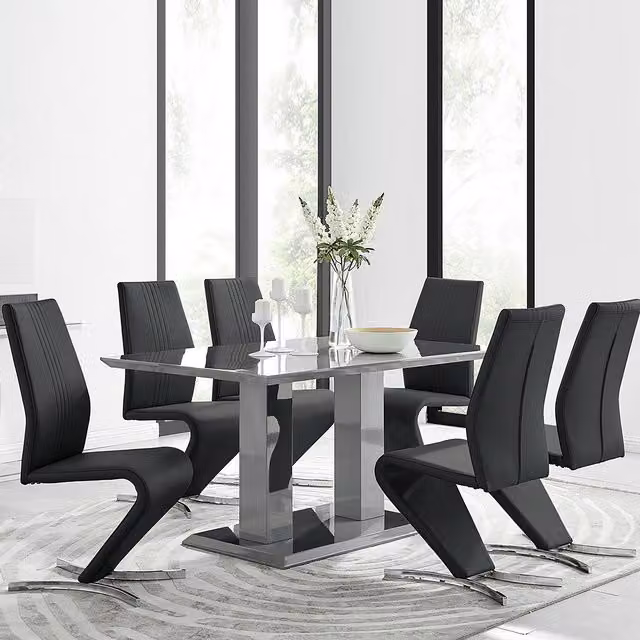 FurnitureboxUK Imperia Grey High Gloss Rectangular Glass Dining Table and 6 Black Willow Chairs – 2