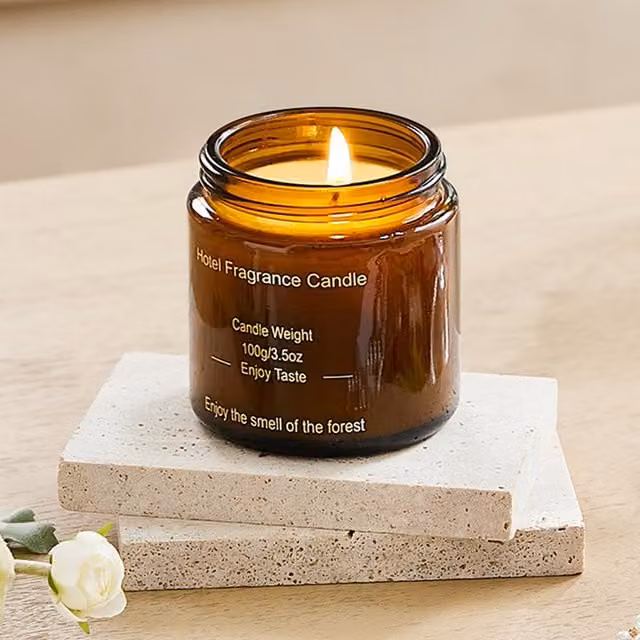 Livingandhome Minimalist Round Glass Tabletop Scented Candle in Brown with Floral Fragrance
