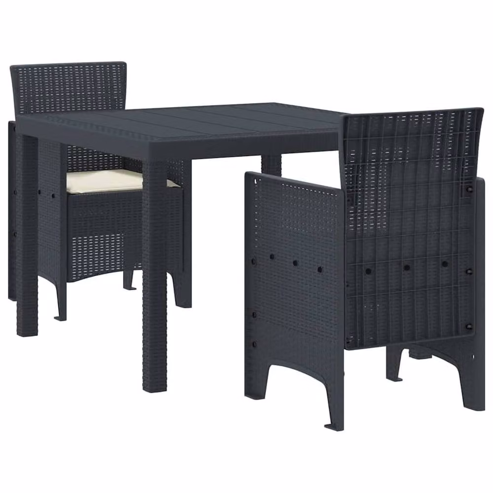 Berkfield Home Modern 3 Piece Anthracite Poly Rattan Garden Dining Set with Cushions – 3