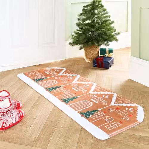 OHS Gingerbread Christmas Runner Rug, Non-Slip and Washable Polyester Floor Mat for Hallway, Living Room or Kitchen, Brown, W: 50 cm, L: 120 cm – 1