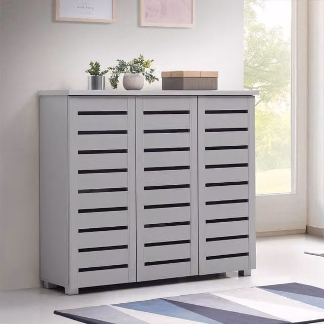 Timber Art Design 5 Tier Shoe Storage Cabinet with 3 Doors in Light Grey, W/D/H: 98.3 x 33.6 x 114 cm – 1