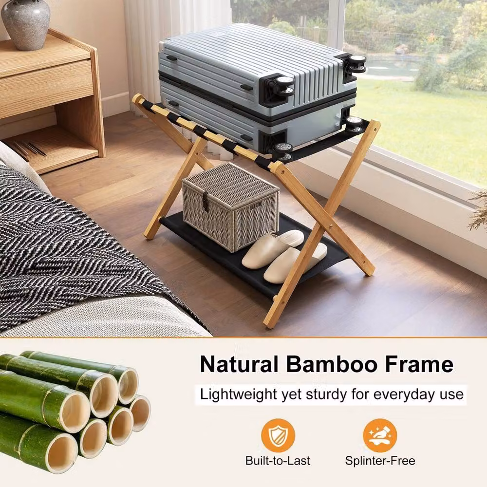 NESTLUNE Set of 2 Folding Suitcase Stands with Nylon Straps in Brown – 5