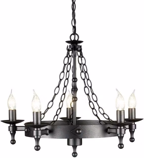 Netlighting Warwick 5 Light Industrial Ring Chandelier in Black Metal with E14 Base