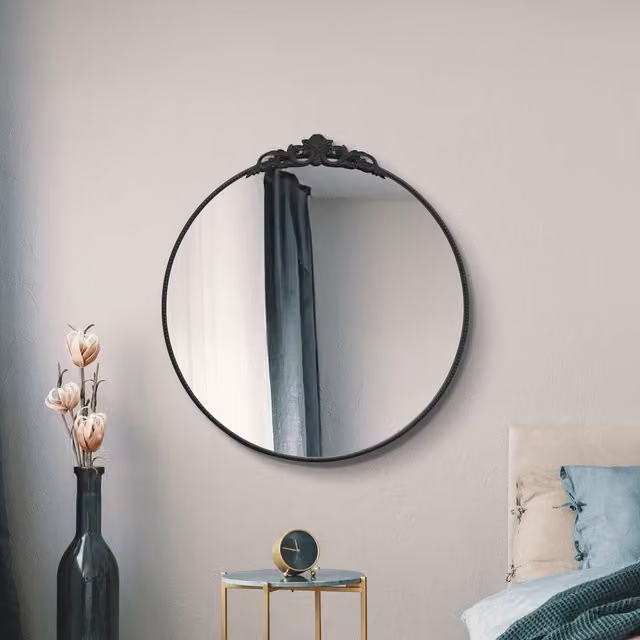 MirrorOutlet Crown Modern Round Circular Wall Mirror in Black