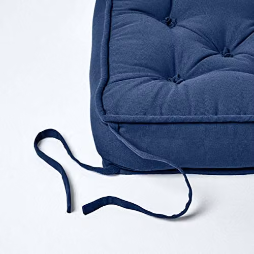 Homescapes Navy Blue Cotton Dining Chair Booster Cushion, W/D/H: 40 x 40 x 10 cm – 4