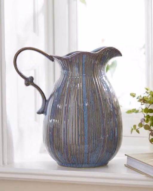 Dibor Luxury Aegean Blue Fluted Ceramic Indoor Flower Jug – 1