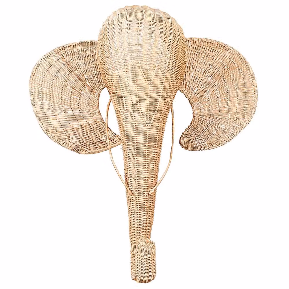 Wyld and Coco Handmade Natural Rattan Elephant Wall Art in Brown and Beige – 2