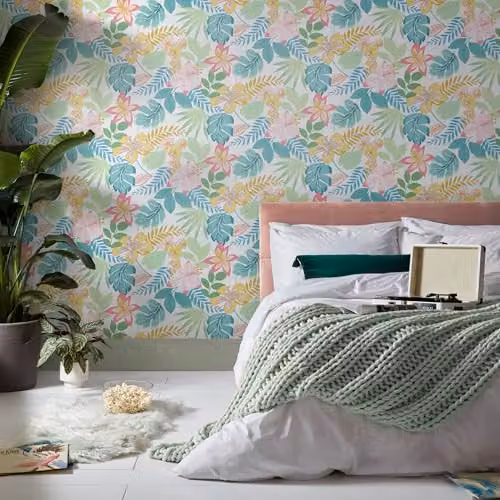 Graham & Brown Envy So Exotic Day Floral Wallpaper in White and Multicolour – 2