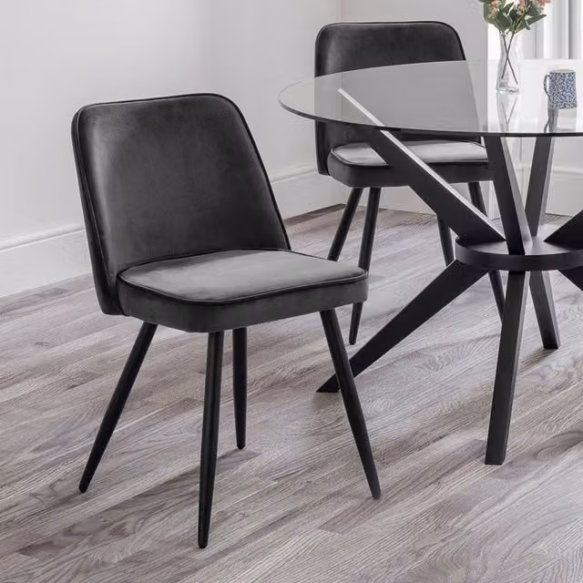 Julian Bowen Set of 2 Burgess Grey Velvet Upholstered Dining Chairs with Black Metal Legs – 5