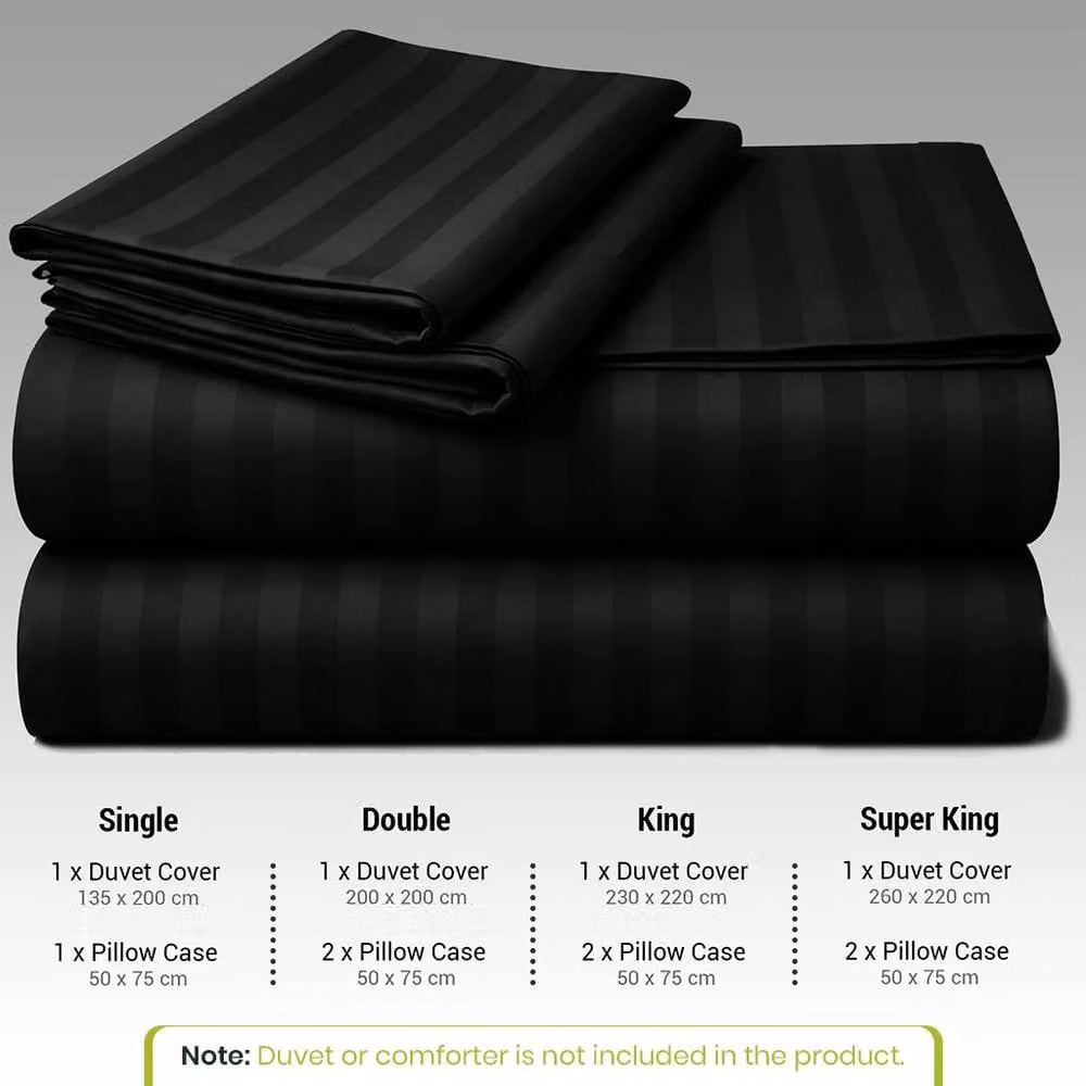 Grace Premium Mako Satin Stripe Duvet Cover and Pillowcase Set in Black, King Size (180 x 200 cm) – 2