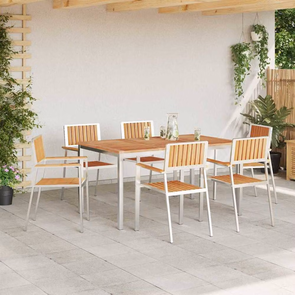 Berkfield Home Elegant 7 Piece Garden Dining Set in Brown Solid Teak Wood – 3