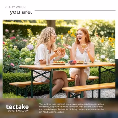 tectake Sissi 3-Piece Picnic Table and Benches Set in Brown Rustic Wood and Powder Coated Steel for 8 Adults – 7