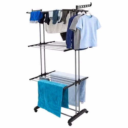 Libbi Lou 4 Tier Clothes Airer with Foldable Wings and Lockable Wheels in Silver