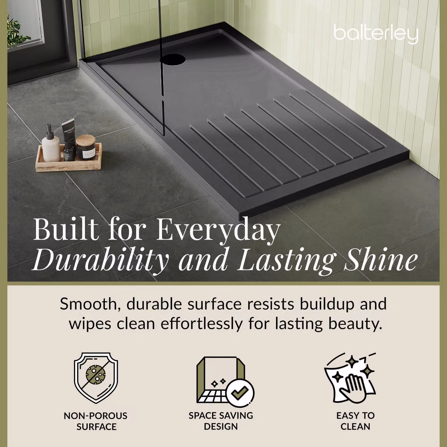 Balterley Premium Rectangular Walk In Shower Tray, Slate Grey, W: 1400 mm, D: 800 mm – 2