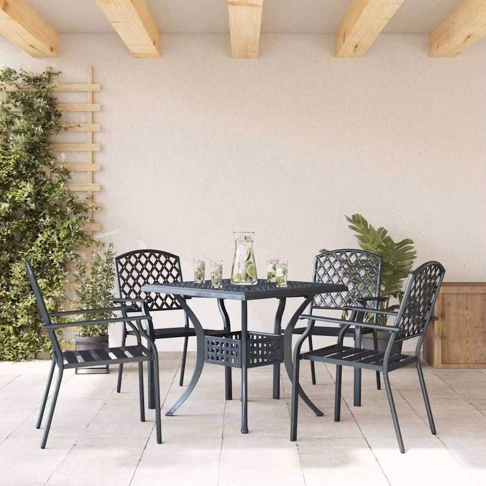 Berkfield Home Set of 4 Stackable Anthracite Grey Steel Garden Chairs – 2