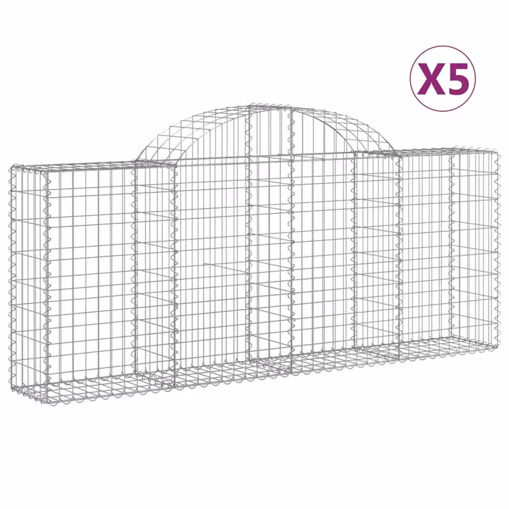 Berkfield Home Arched Gabion Baskets, 5 Piece Set, Silver Galvanised Steel, W: 200 cm, D: 30 cm, H: 80-100 cm – 2