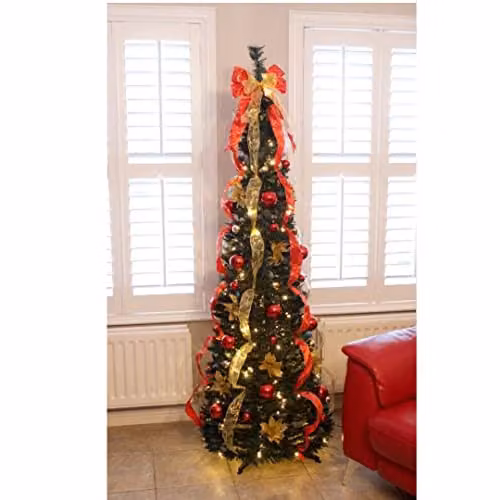 Best Artificial Pre-lit and Pre-Decorated Pop-up Christmas Tree in Red and Gold, H: 180 cm, W: 60 cm, D: 30 cm – 2