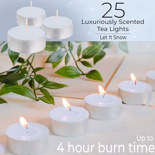 Deco Express Let It Snow Scented Tealight Candles, 25 Pack, Blue and White – 2