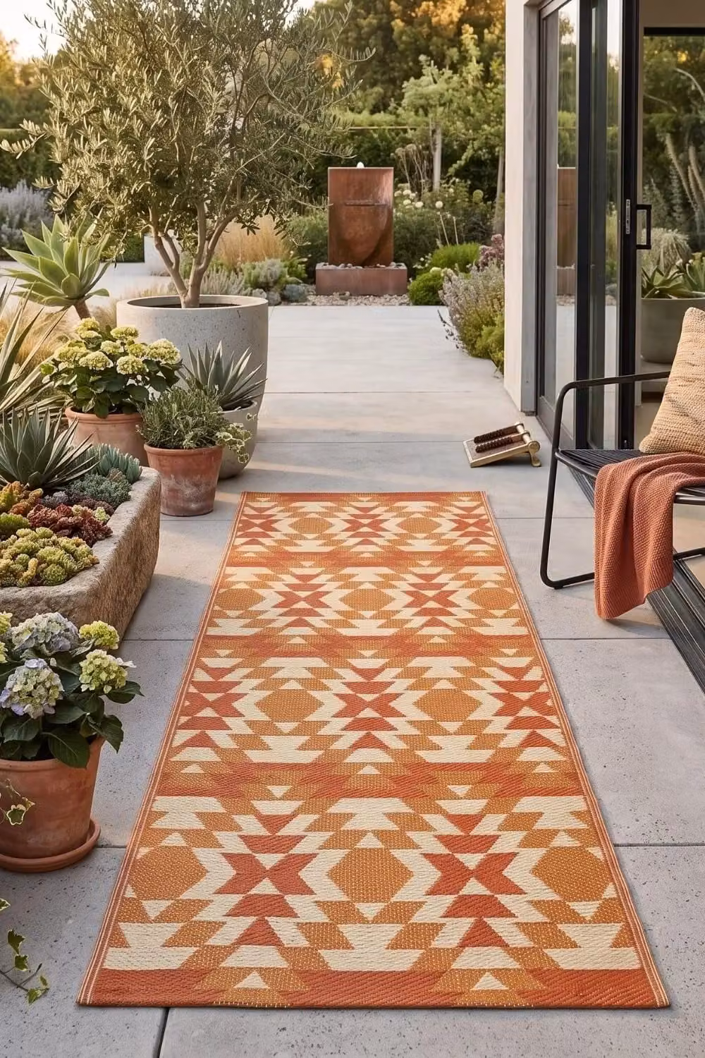 Homescapes Anya Aztec Luxury Outdoor Rug, Orange and Red, W/L: 75 x 200 cm – 6