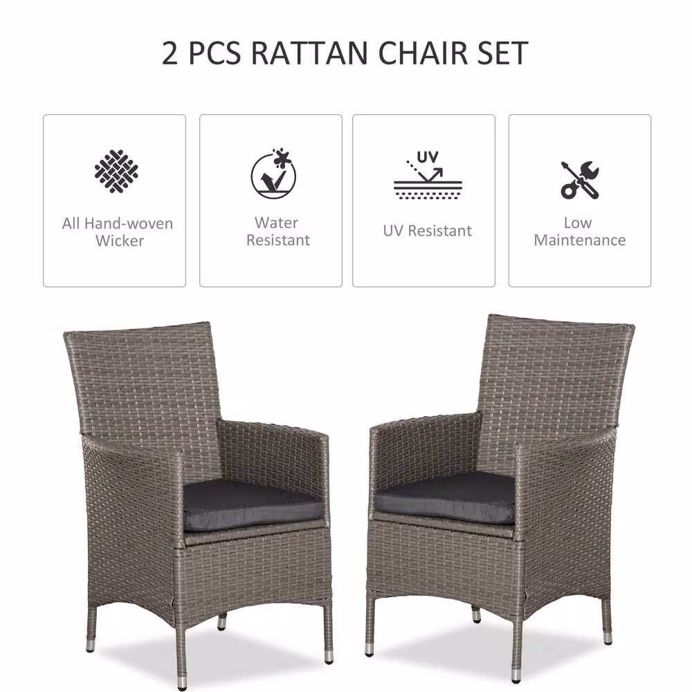 Outsunny 2-Piece Grey Rattan Armchair and Wicker Dining Chair Set – 4