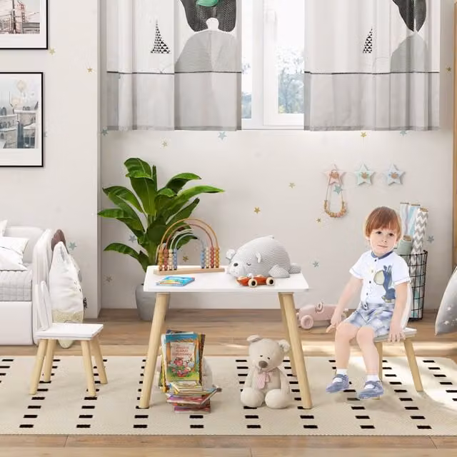 AIYAPLAY 3 Piece Toddler Table and Chair Set in White