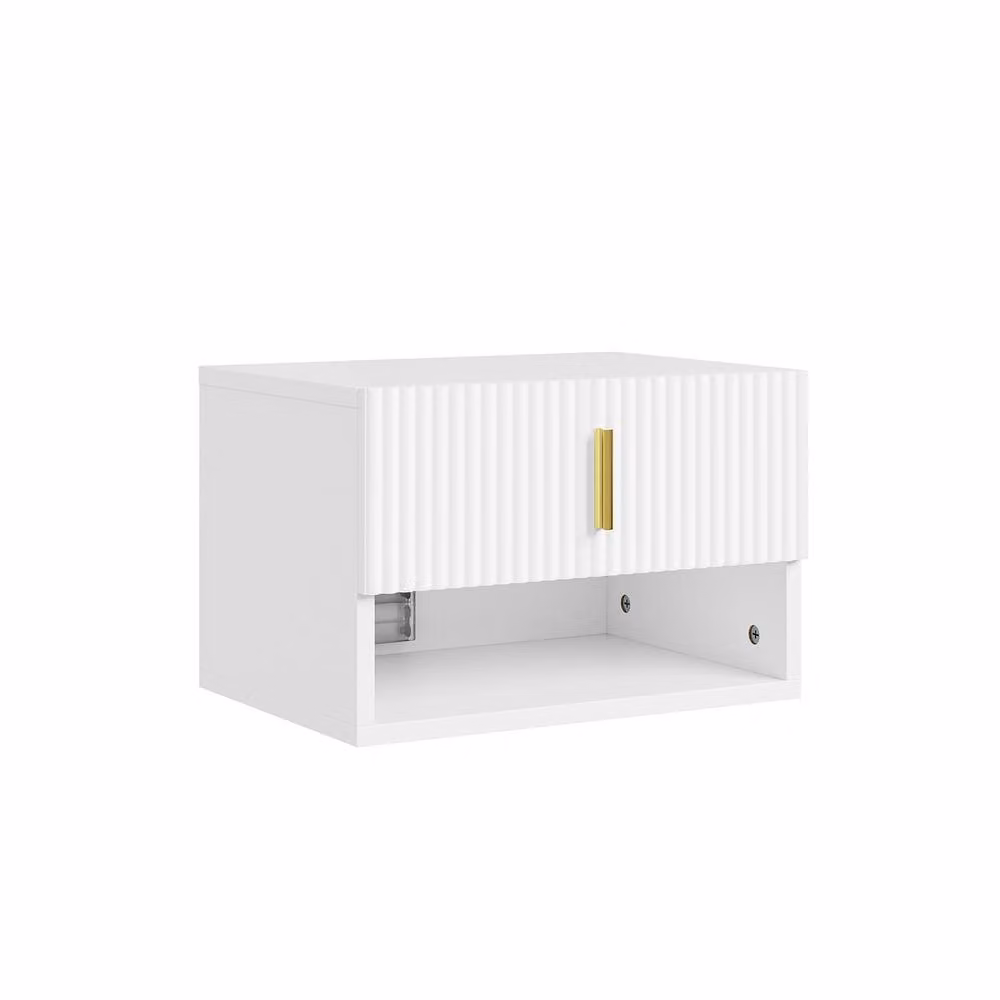 SoBuy Wall-Mounted Nightstand with Integrated LED Lighting and White and Gold Striped Drawer – 2