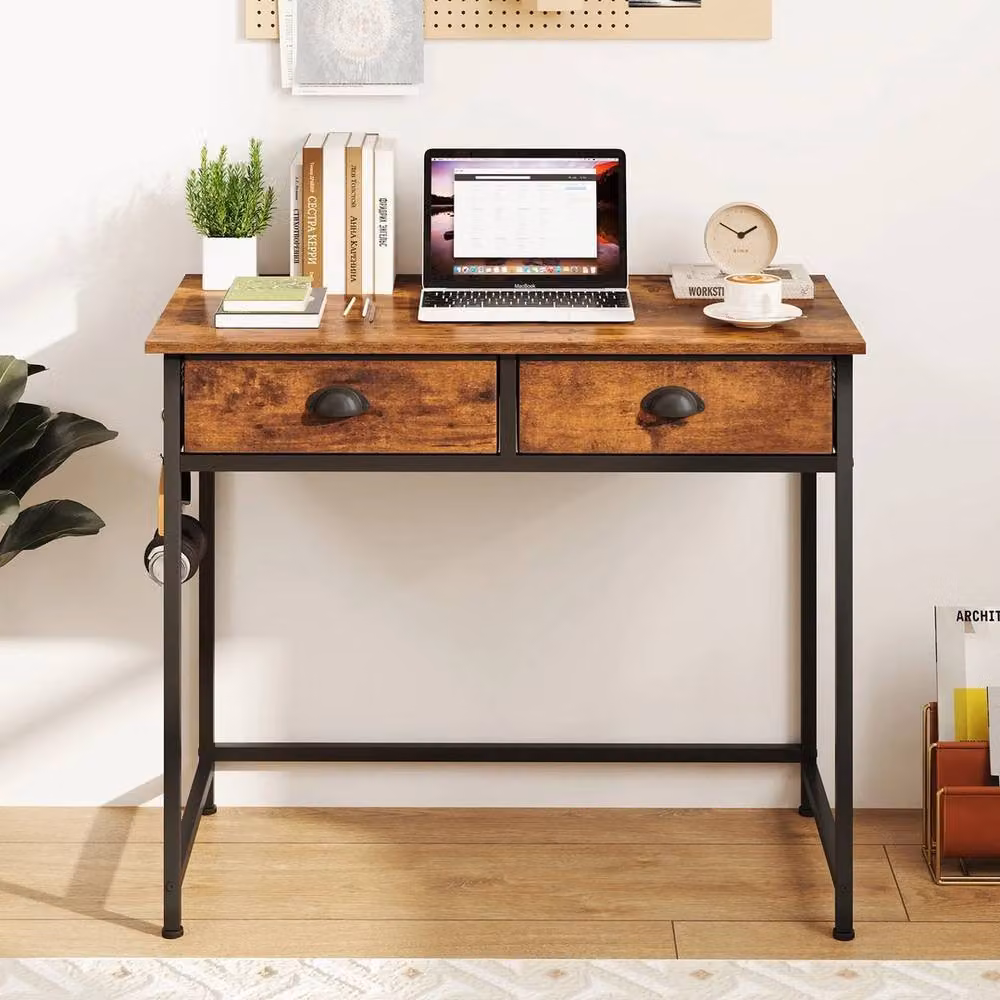 VOGREX Industrial Computer Desk in Brown with Metal Frame, W: 115 cm, D: 60 cm, H: 75 cm – 2