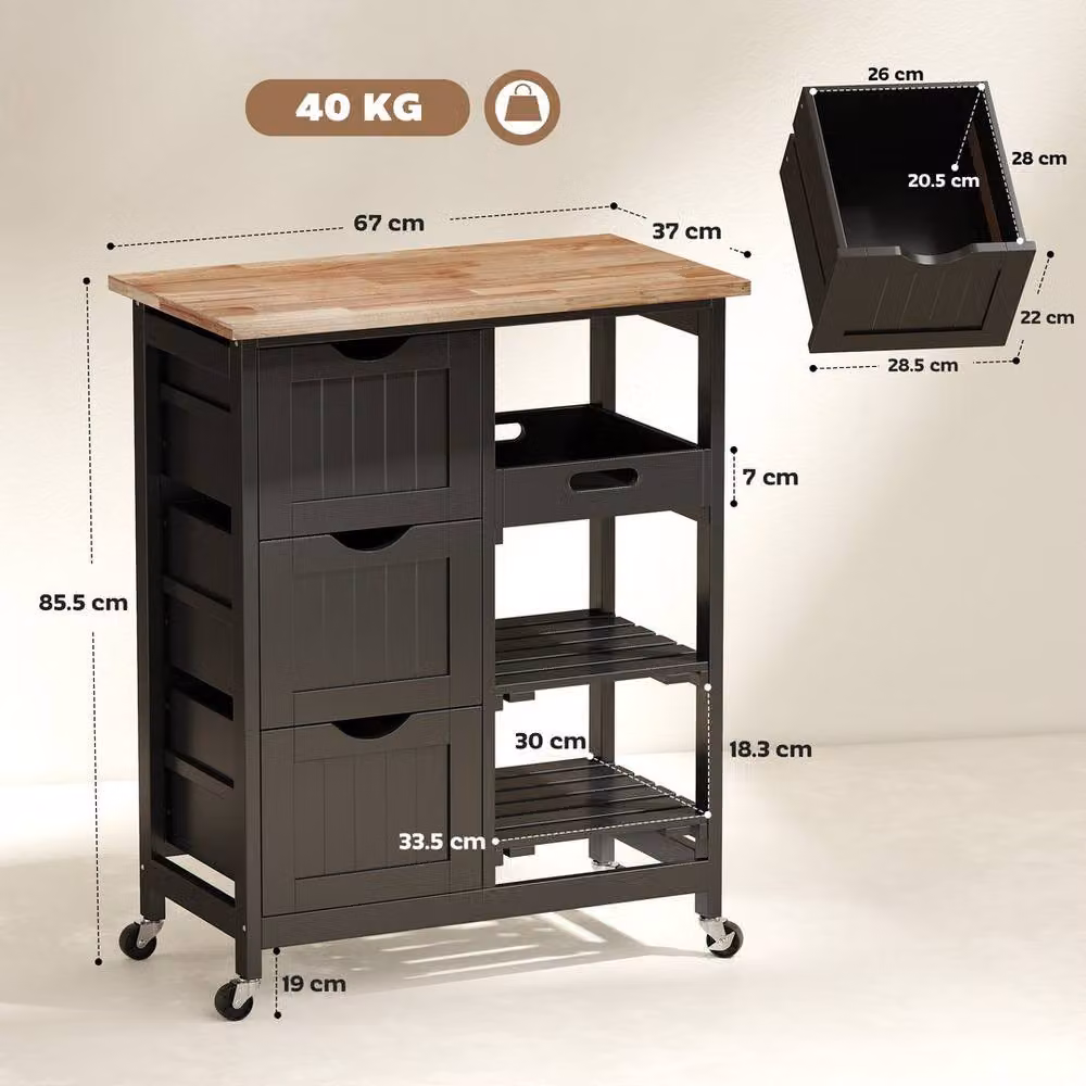 EONLION Black Compact Bar Serving Cart and Kitchen Trolley with Castors – 2
