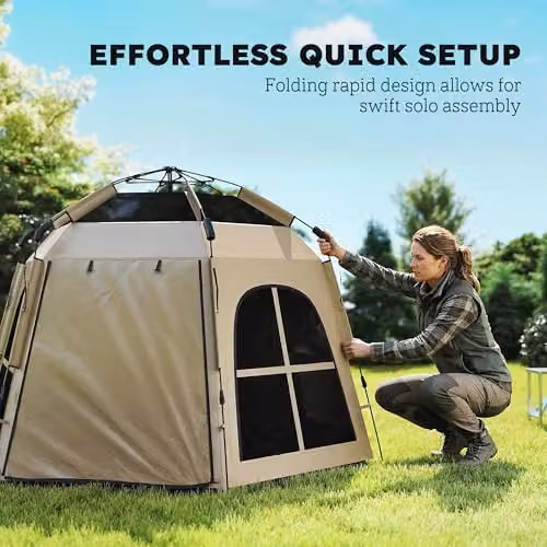 Outsunny Pop Up Tent with 2 Doors and Carry Bag, 3000mm Waterproof, Khaki/Beige – 4