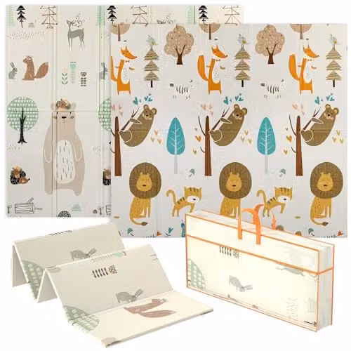 AIYAPLAY Reversible Foldable Baby Play Mat with Animal Theme, Multicolour, W: 196 cm, D: 176 cm, H: 1.5 cm – 1