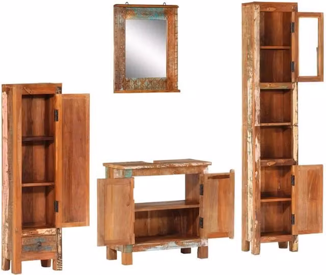 Berkfield Home 4 Piece Rustic Reclaimed Solid Wood Bathroom Furniture Set in Multicolour