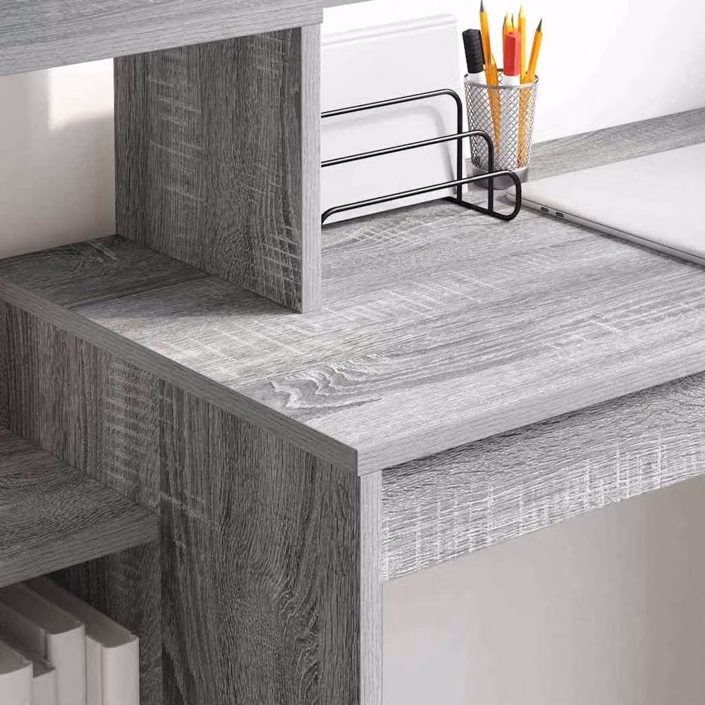 Berkfield Home Elegant Computer Desk in Grey Sonoma with Medium Shelving – 3